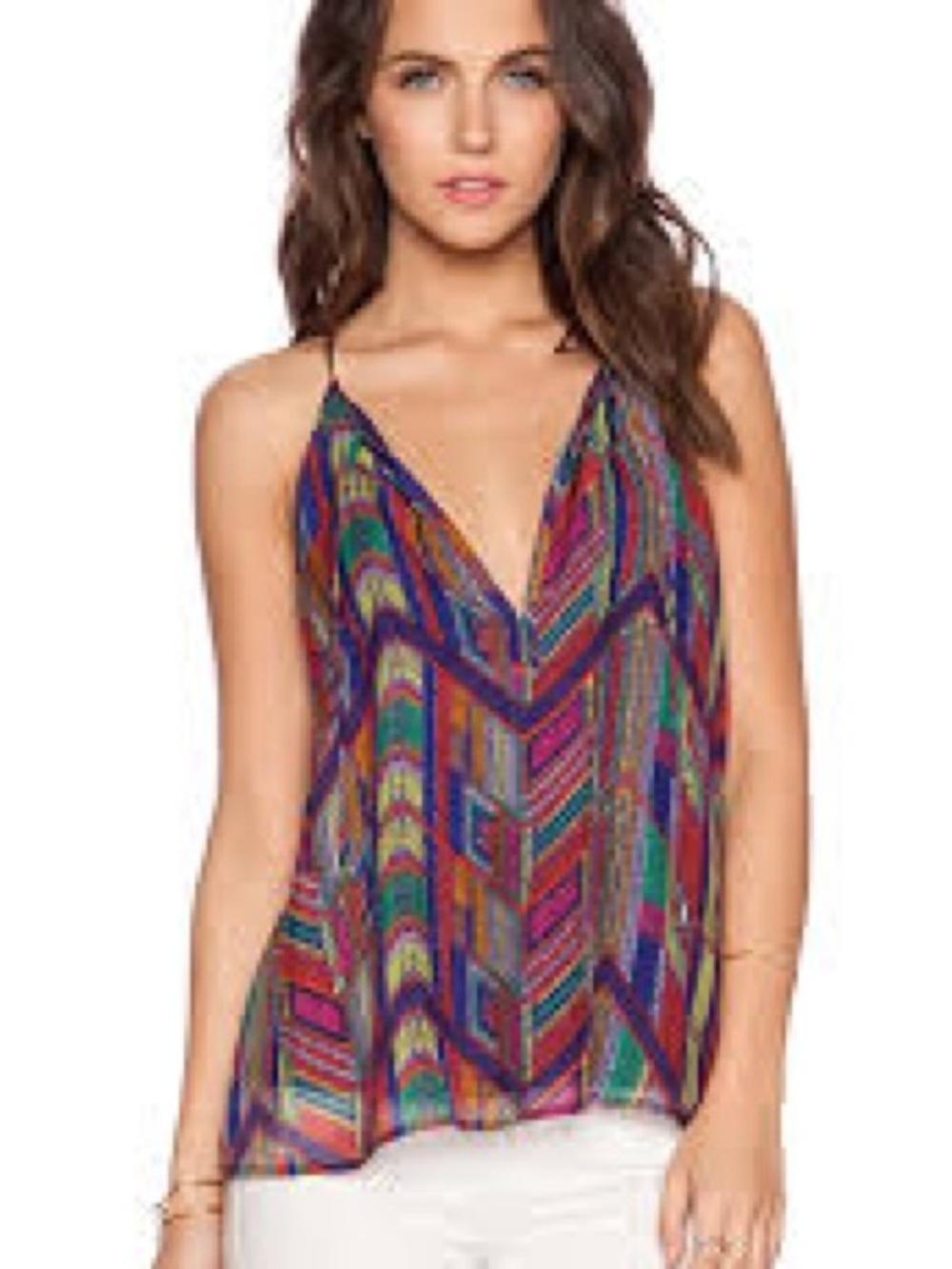 Ella Moss 100% Silk Mazatlan Tank In Rojo VNeck Sz S Revolve Flirty Festival